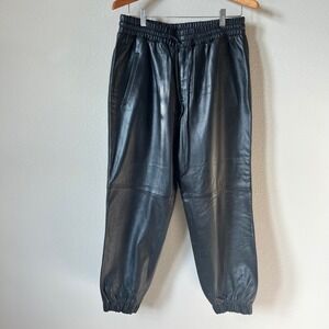 Antonio Melani Genuine Leather Jogger Pants Black Drawstring Waist Womens 12